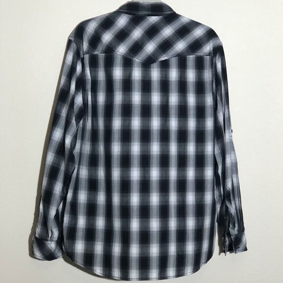 Urban Pipeline Shirt Mens L Button Up Gray Black Plaid Western Cowboy Roll-Tab - Picture 2 of 8